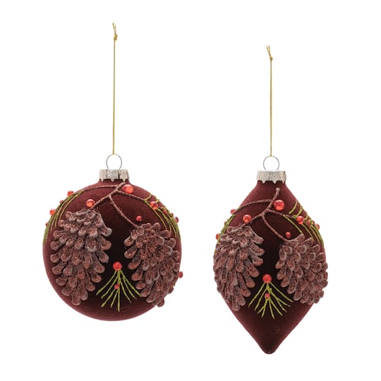 Melrose Brown Ball & Finial Glass Ornament Set